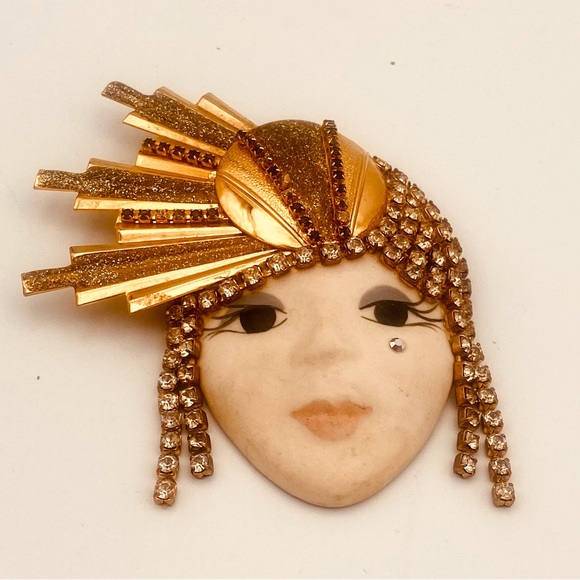 VINTAGE FLAPPER ART DECO CRYSTAL RHINESTONE BROOCH - Picture 4 of 9